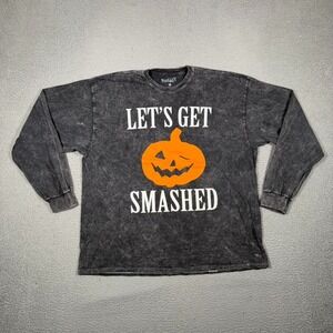 Spirit Halloween Shirt Mens XL Charcoal Gray Fade Boxy Pumpkin Lets Get Smashed